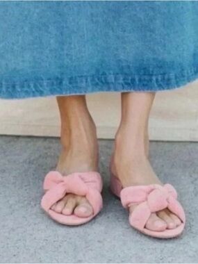 Loeffler Randall Elsie Knotted Slide Sandal Pink Peach Suede Block Heel